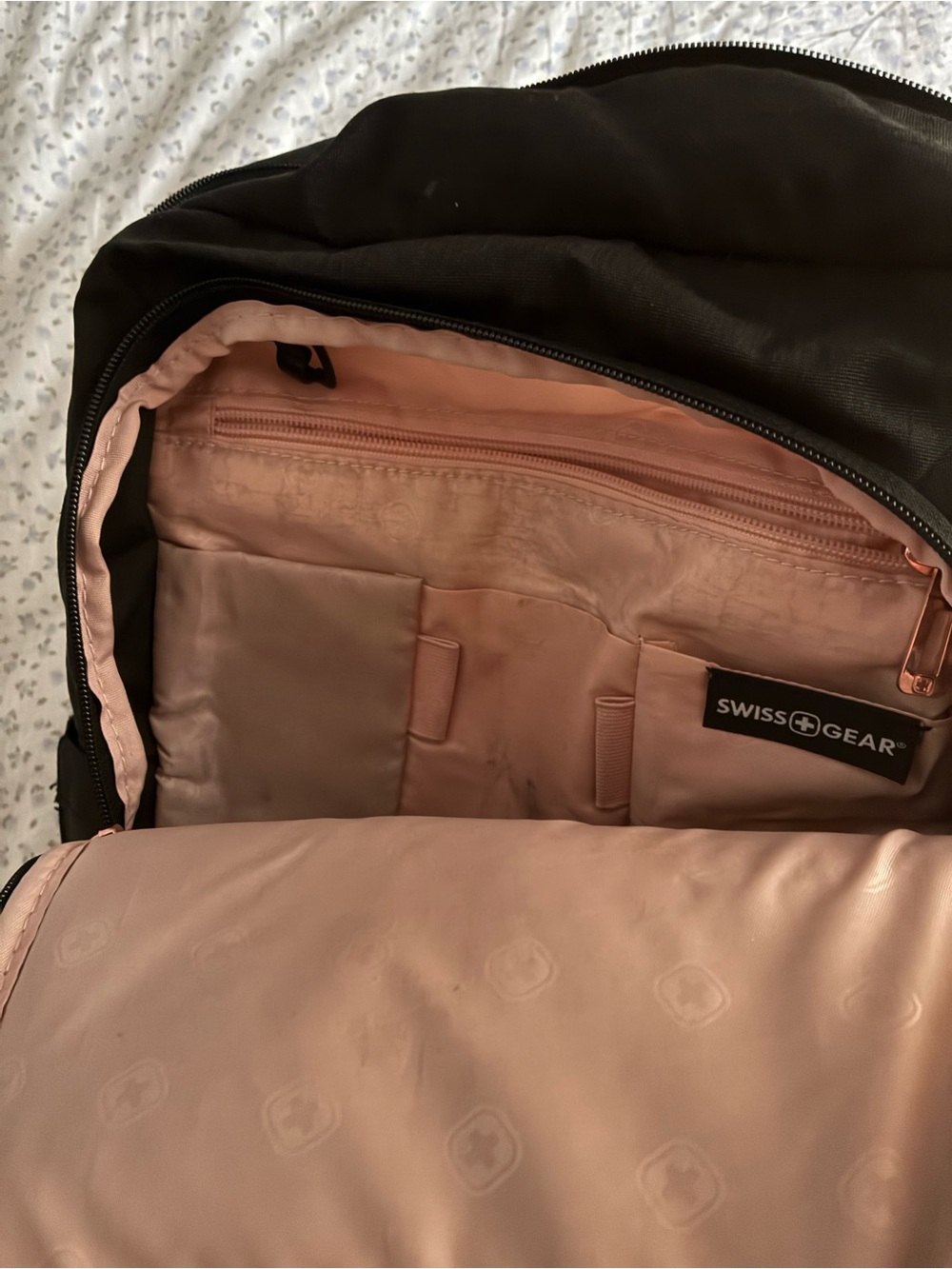 Black and Pink SWISSGEAR Backpack with Rose Gold Accents - Picture 2 of 3